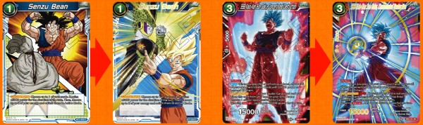 Exemples de 4 cartes Mythic Boosters pour Dragon Ball Super