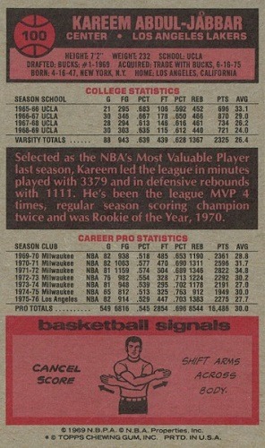 verso carte kareem abdul jabbar